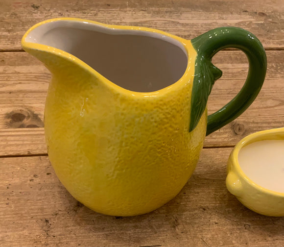 Ceramic Lemon Jug With Green Leaf Handle