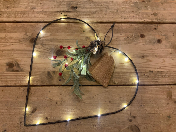 Black Metal Heart Led Lights And Berry And Green Foliage