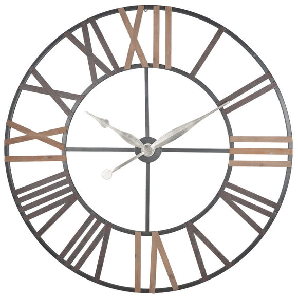 Large Metal And Wood Vintage Clock