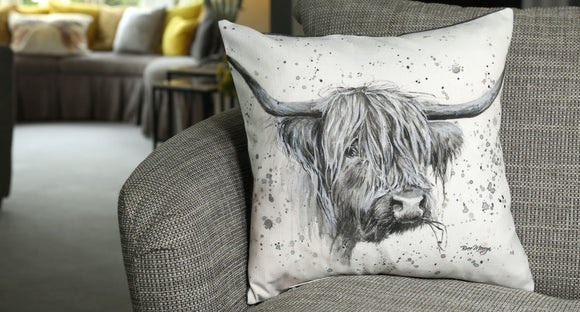 Donal Highland Cow Feather Cushion