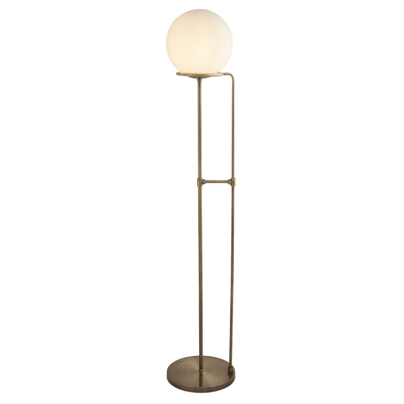 Antique Brass Floor Lamp With Opal Round Shade