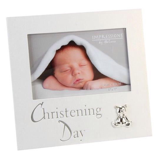 Christening Day Photo Frame With Silver Teddy