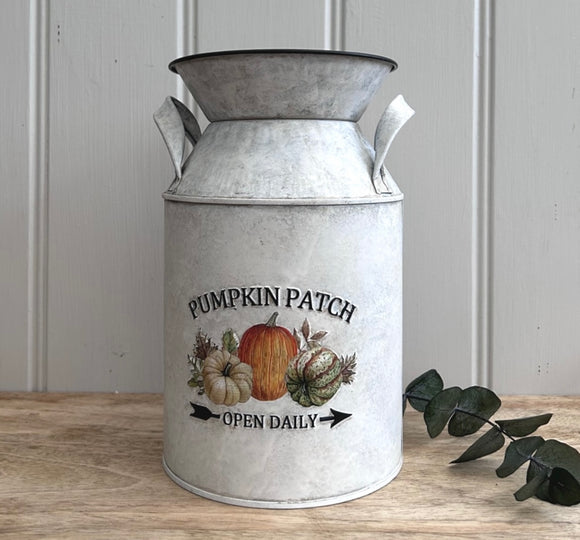 Pumpkin Patch Embossed Zinc Milk Churn