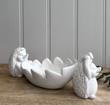 White Ceramic Hedgehogs Carrying A Leaf Dish