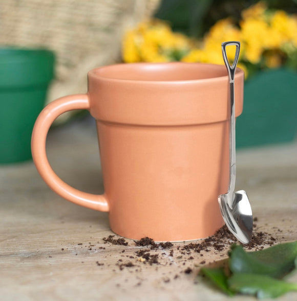 Ceramic Plant Pot Mug With Metal Shovel Teaspoon