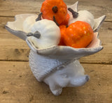 White Ceramic Hedgehog And Leaf Dish