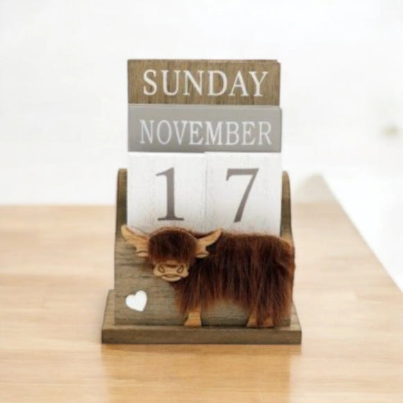 Highland Cow Wooden Calendar