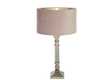 Classic Candlestick Glass And Chrome Table Lamp With Velvet Shade