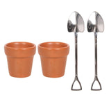 Ceramic Plant Pot Egg Cups And Metal Shovel Teaspoons
