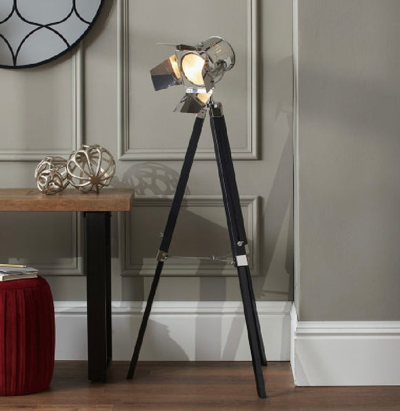 Black Wooden Hollywood Style Floor Lamp