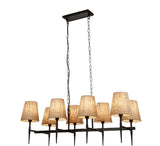 Rustic 8 Light Metal Pendant With Natural Linen Shades