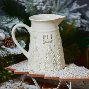 White Ceramic Let It Snow Jug