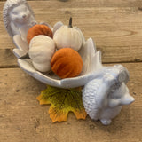 White Ceramic Hedgehogs Carrying A Leaf Dish