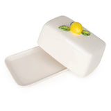 White Ceramic Butter Dish With Lemon Handle