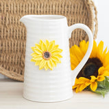 White Ceramic Jug Decorated With 3D Sunflower