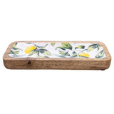 Large Wooden Tray With Emnamelled Leaf/Lemon Design