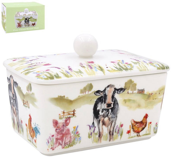 Lamb Butter Dish With Lid - Ceramic Farm Animal Butter Holder For