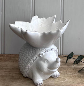 White Ceramic Hedgehog And Leaf Dish