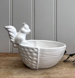 White Ceramic Squirrel On An Acorn Bowl