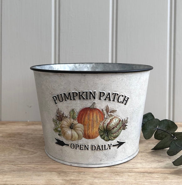 Pumpkin Patch Embossed Zinc Round Planter