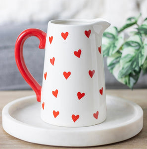 Red Heart Print Ceramic Flower Jug