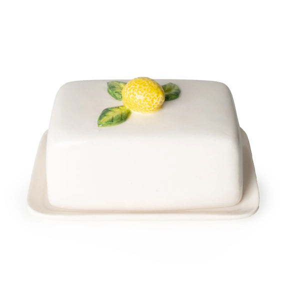 White Ceramic Butter Dish With Lemon Handle