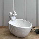 White Ceramic Squirrel On An Acorn Bowl