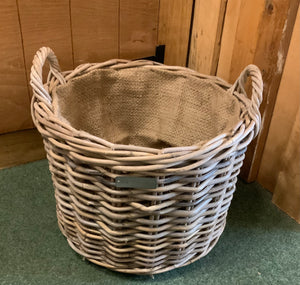 Extra Large Wicker Round Log Basket With Hessian Lining