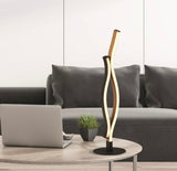 Wave Led Black Metal And Wood Effect Table Lamp