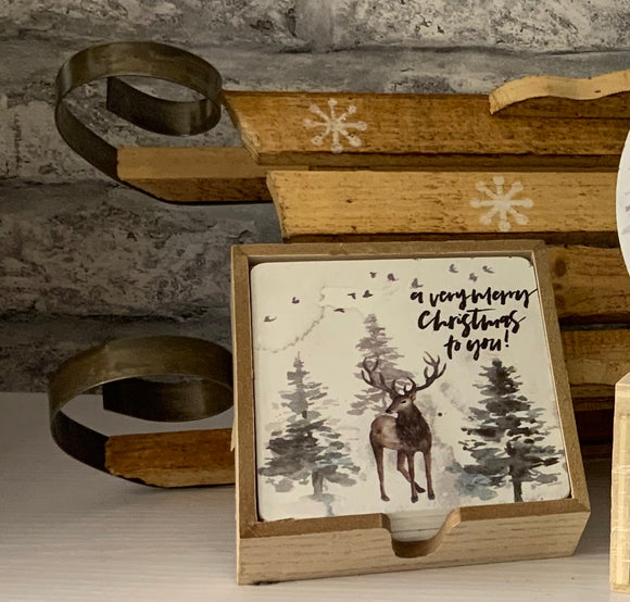 Stag Wooden Set Of 6 Printed Coaster