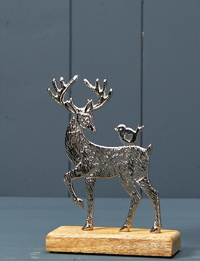 Aluminium Reindeer On Wooden Block