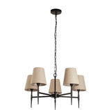 Black Metal Hammered Light Fitting With Linen Shades