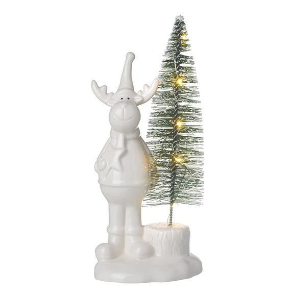 Ceramic Reindeer With Led Christmas Tree