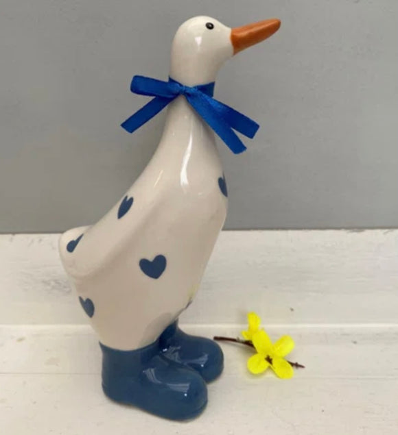 Large Ceramic Navy Duck With Heart Detail