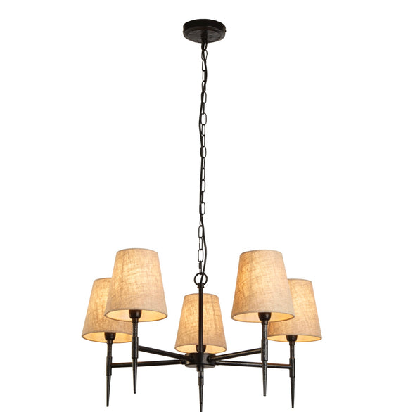 Black Metal Hammered Light Fitting With Linen Shades