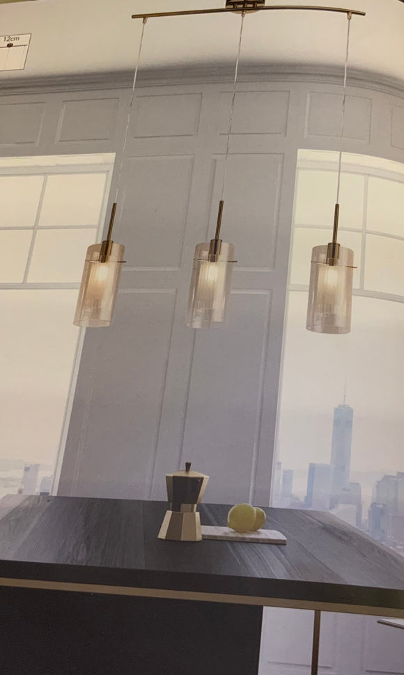Bronze Metal Triple Drop Ceiling Light with Champagne Glass