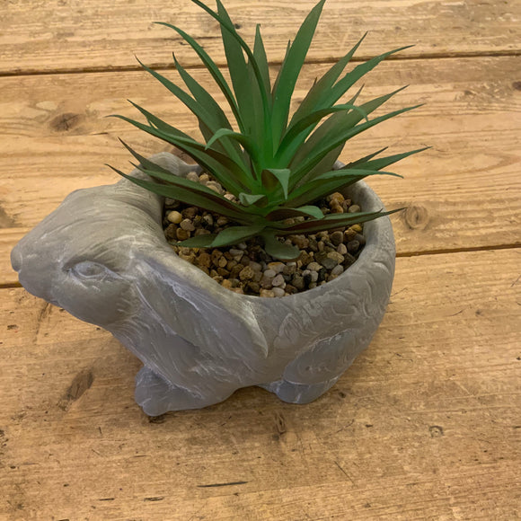 Stoneware Effect Rabbit Planter With Succulent