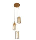 Bronze Metal Triple Drop Ceiling Light with Champagne Glass
