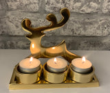 Gold Metal Reindeer 3 Candle Holder