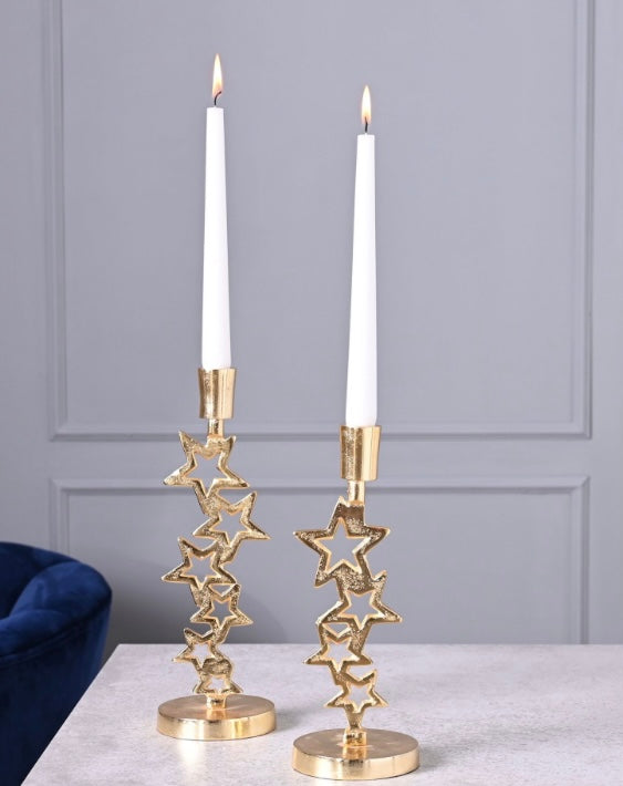 Gold Metal Stars Candle Holder