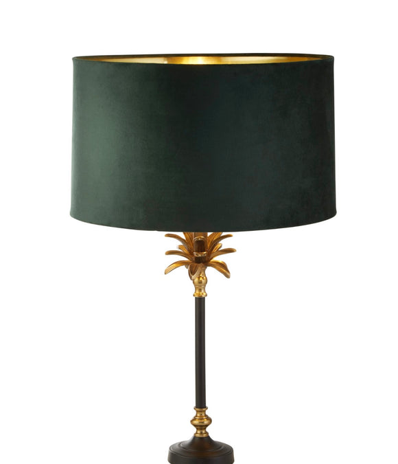 Palm Tree Antique Brass Table Lamp With Green Velvet Shade