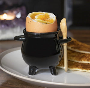 Cauldron Ceramic Egg Cup And Broom Spoon