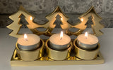Gold Metal Christmas Trees 3 Candle Holder