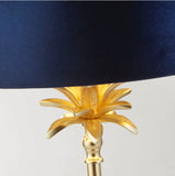 Palm Tree Satin Brass Table Lamp And Navy Velvet Shade