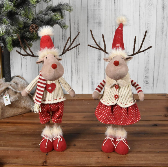 Plush Standing Reindeer Dressed With Hat And Scarf