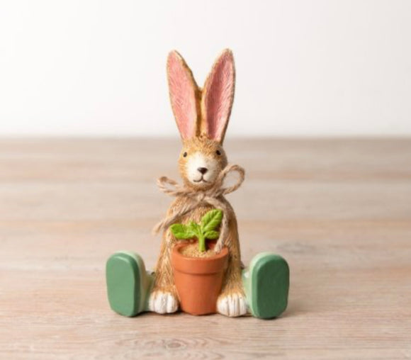 Sitting Bunny With Flower Pot Ornament