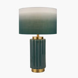 Jade Green Ceramic Scalloped Lamp With Ombré Shade