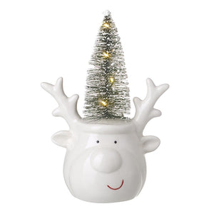 LED Ceramic Reindeer With Christmas Tree Hat