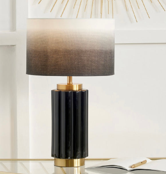 Black Ceramic Scalloped Lamp With Ombré Shade