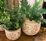 Rustic Distressed Stoneware Brown Patterned Set Of 2 Plant Pots